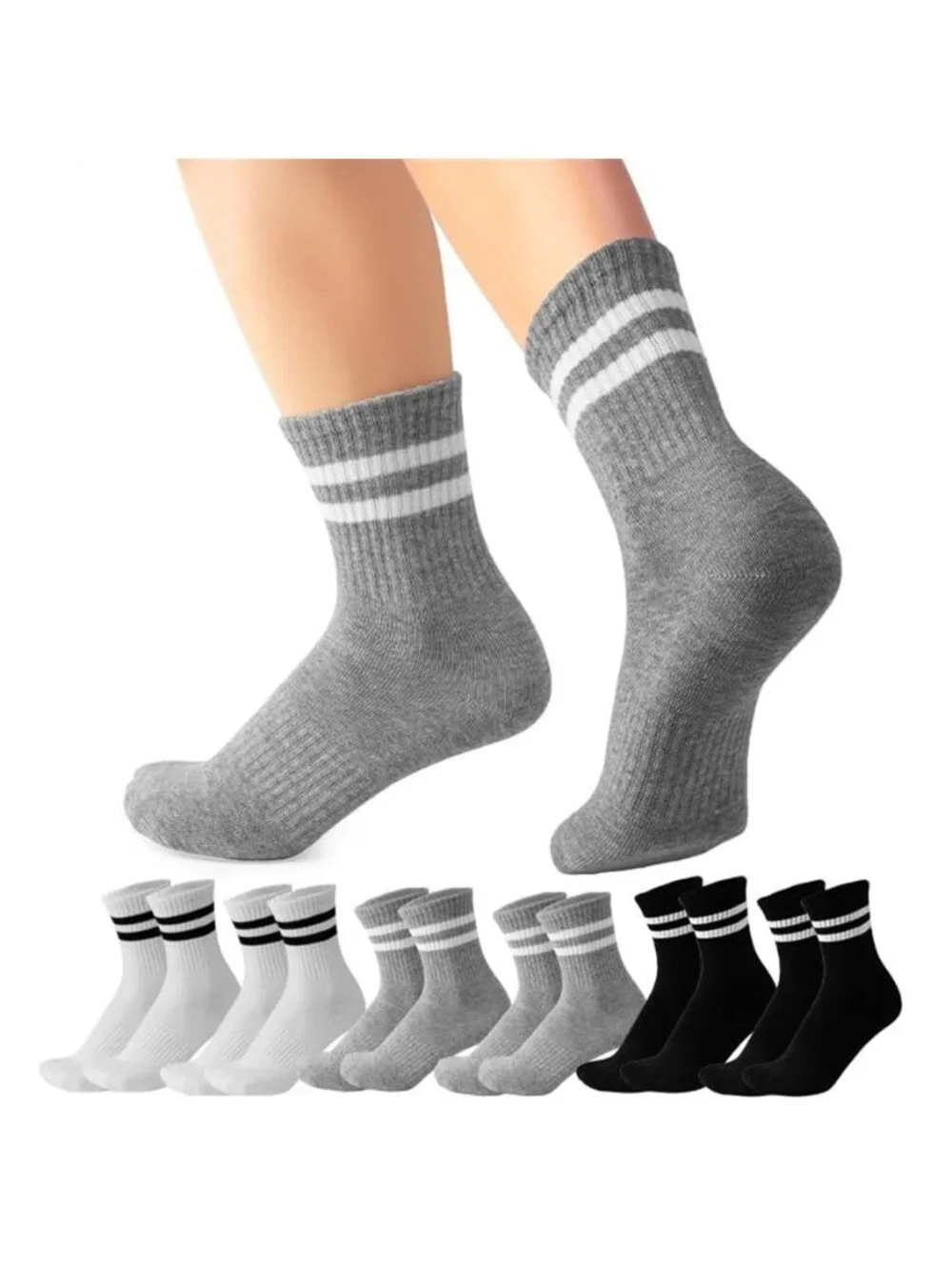 6 Pairs Crew Socks for Women, Wome's Crew Socks, Cotton Socks, Striped Socks,